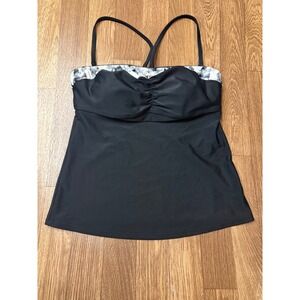 Athleta‎ Black Floral Trim Ruched Tankini Top 36 B/C 438796-00
